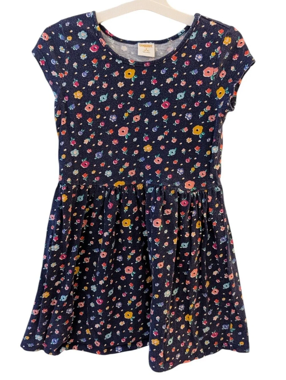 Gymboree Girls' Navy Floral Dress Cotton Size S (5 - 6)